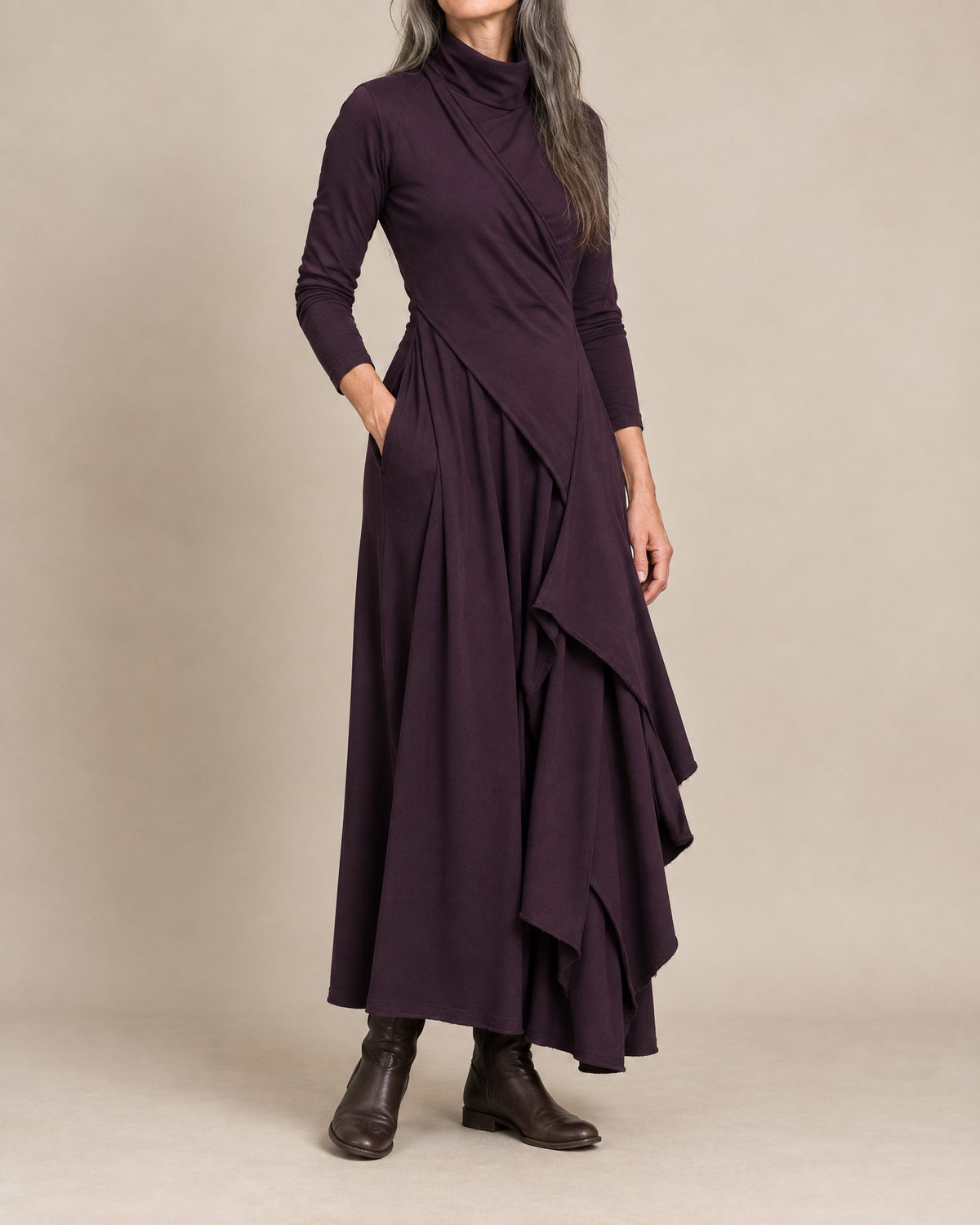 Isadora | Draped Turtleneck Maxi Dress