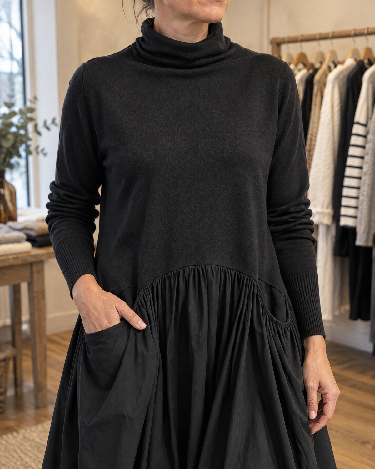 Genevieve | Turtleneck Gathered Maxi Dress