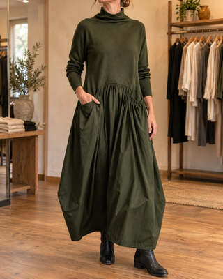 Genevieve | Turtleneck Gathered Maxi Dress