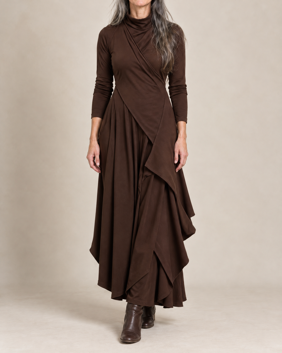 Isadora | Draped Turtleneck Maxi Dress