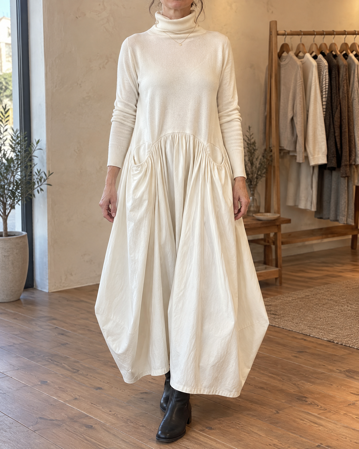 Genevieve | Turtleneck Gathered Maxi Dress