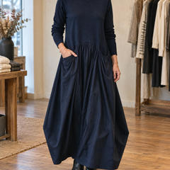 Genevieve | Turtleneck Gathered Maxi Dress