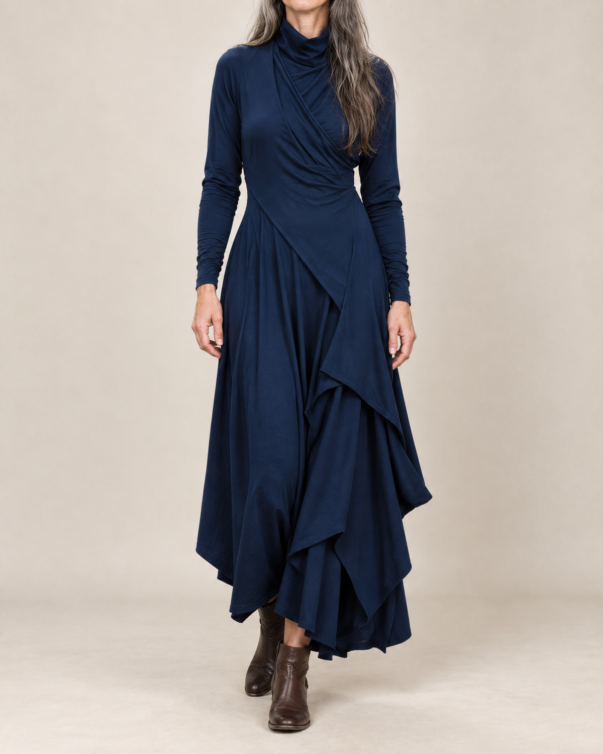 Isadora | Draped Turtleneck Maxi Dress