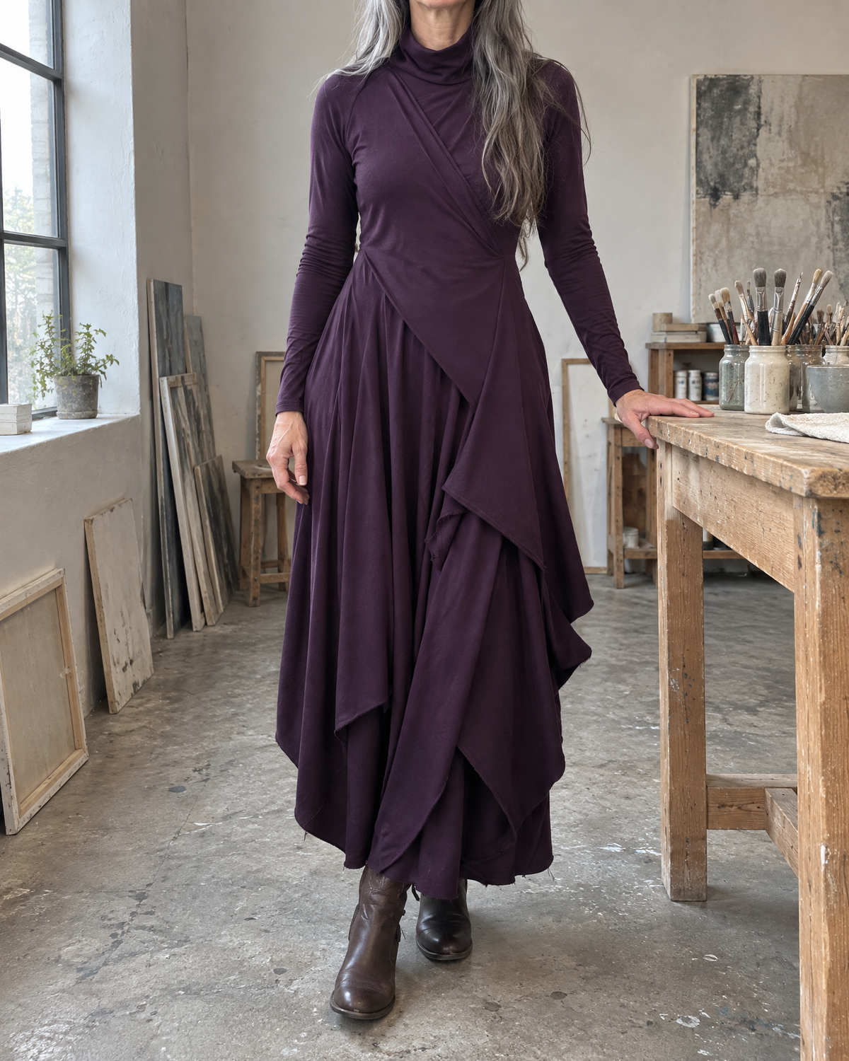 Isadora | Draped Turtleneck Maxi Dress