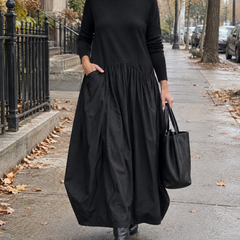 Genevieve | Turtleneck Gathered Maxi Dress