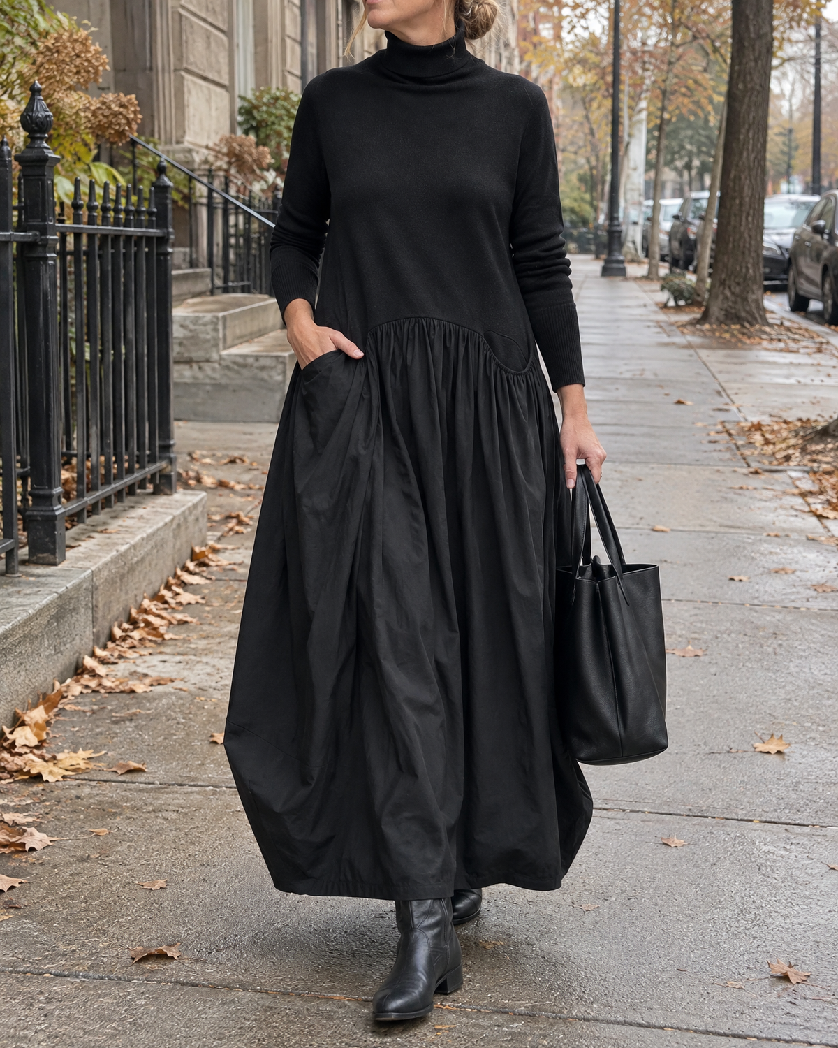 Genevieve | Turtleneck Gathered Maxi Dress