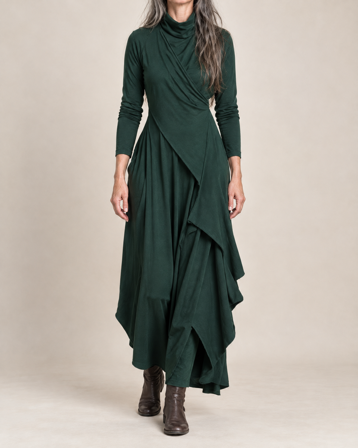 Isadora | Draped Turtleneck Maxi Dress