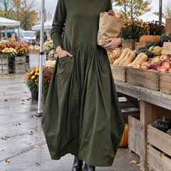 Genevieve | Turtleneck Gathered Maxi Dress
