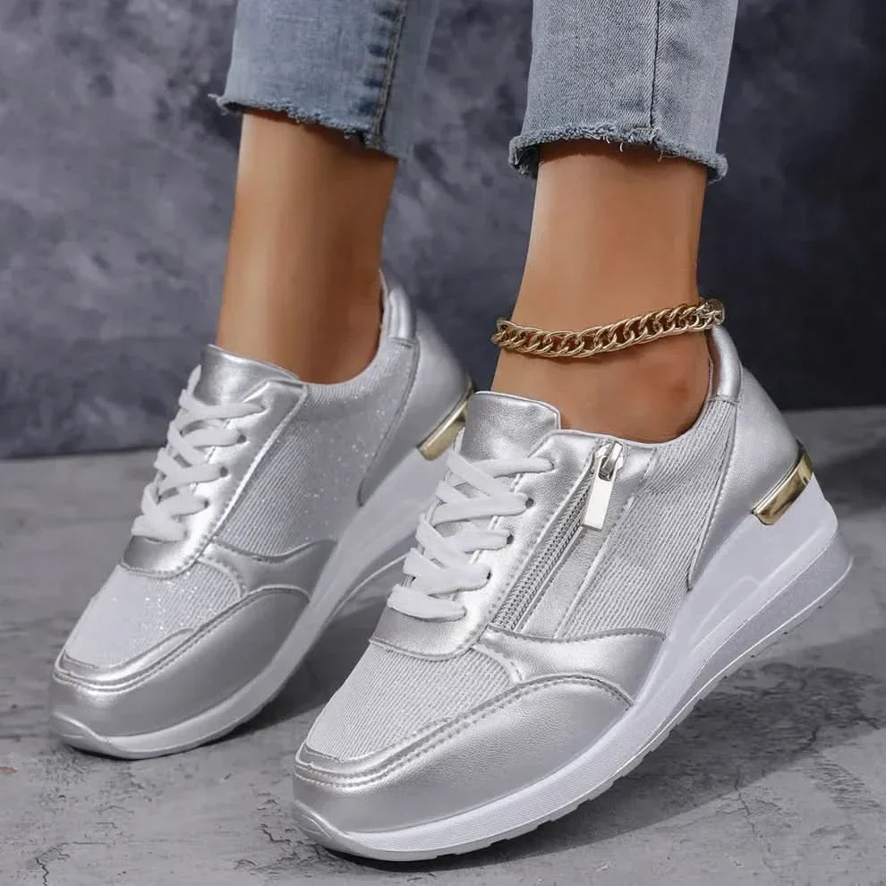 Livia | Metallic Wide-Toe Lace-Up Sneakers