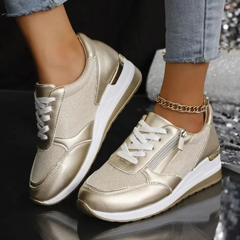 Livia | Metallic Wide-Toe Lace-Up Sneakers