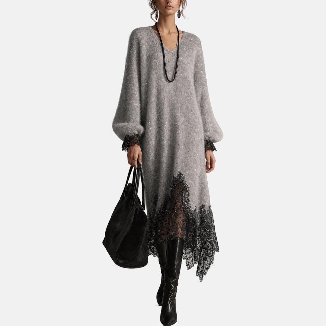 Lucienne | Asymmetric Shimmer Midi Dress
