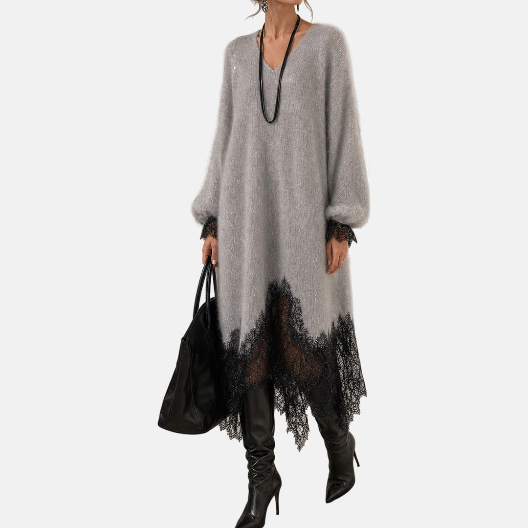 Lucienne | Asymmetric Shimmer Midi Dress