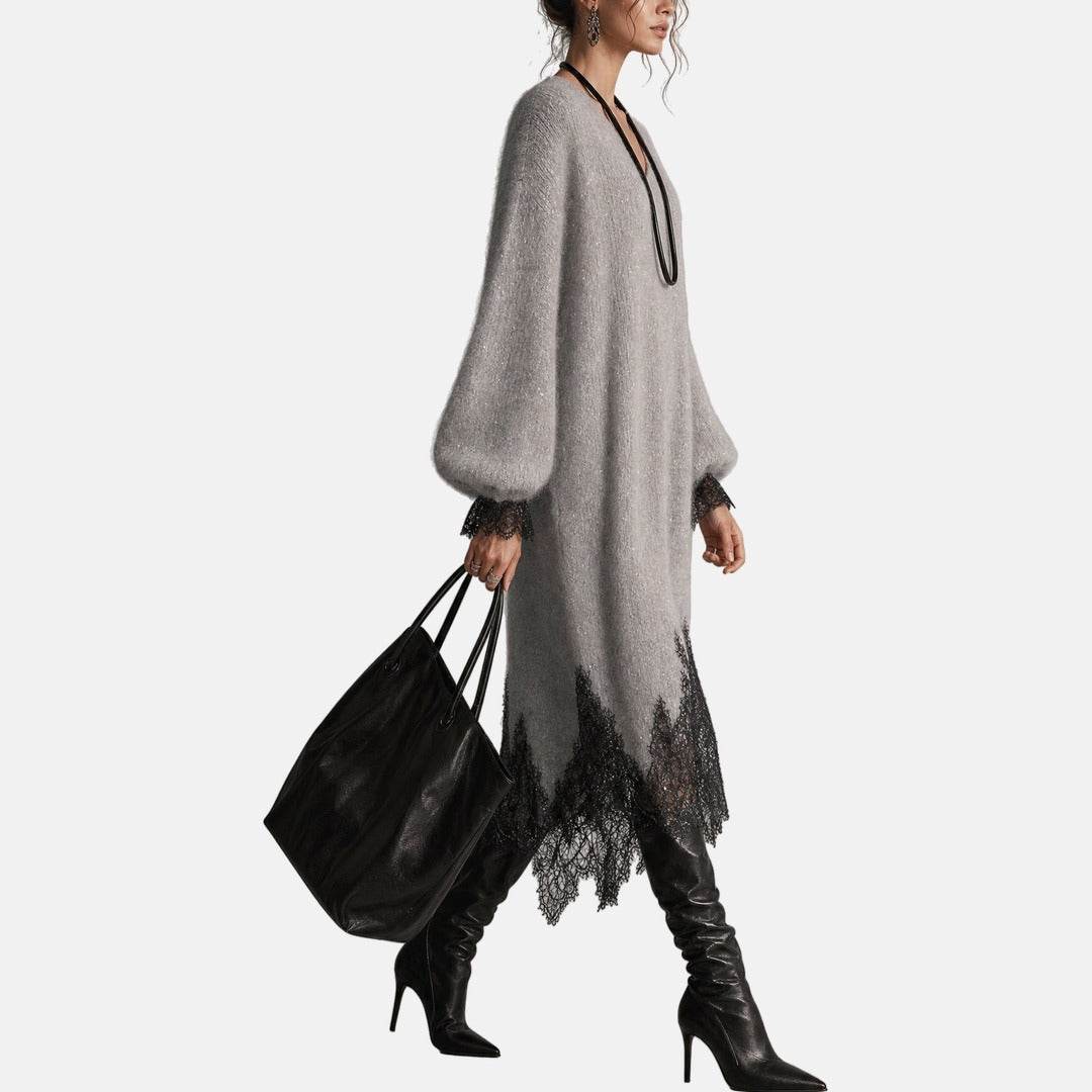 Lucienne | Asymmetric Shimmer Midi Dress