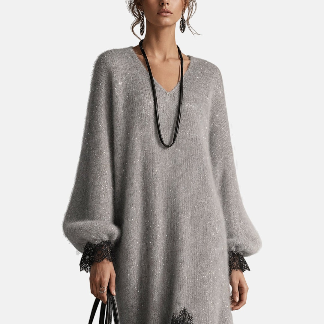 Lucienne | Asymmetric Shimmer Midi Dress