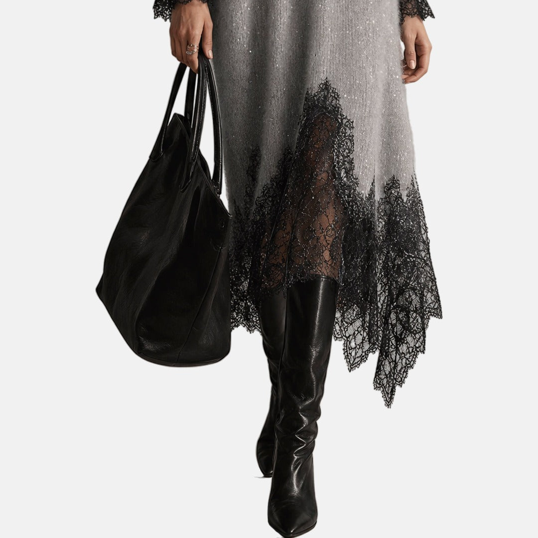 Lucienne | Asymmetric Shimmer Midi Dress