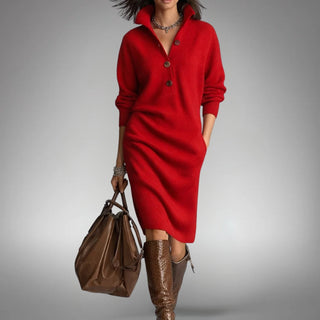 Odilia | Button-Collar Relaxed Midi Dress