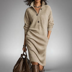 Odilia | Button-Collar Relaxed Midi Dress