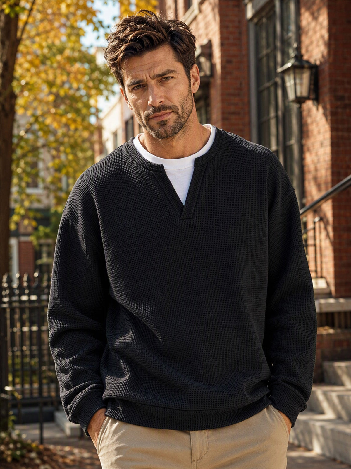 Evander | Layered Waffle Long-Sleeve Shirt