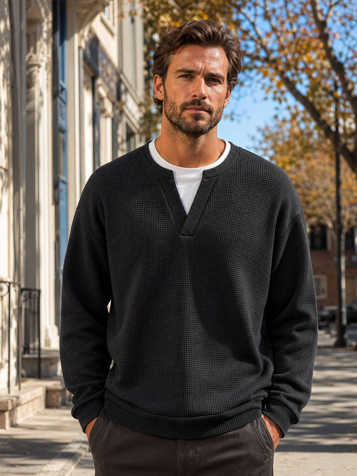 Evander | Layered Waffle Long-Sleeve Shirt