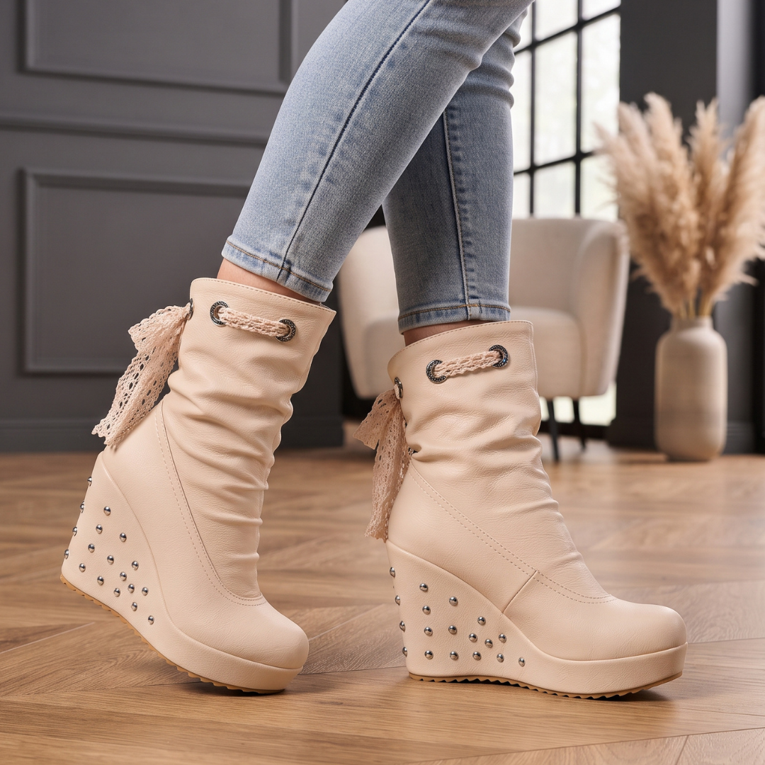 Evelyne | Studded Wedge Ankle Boots