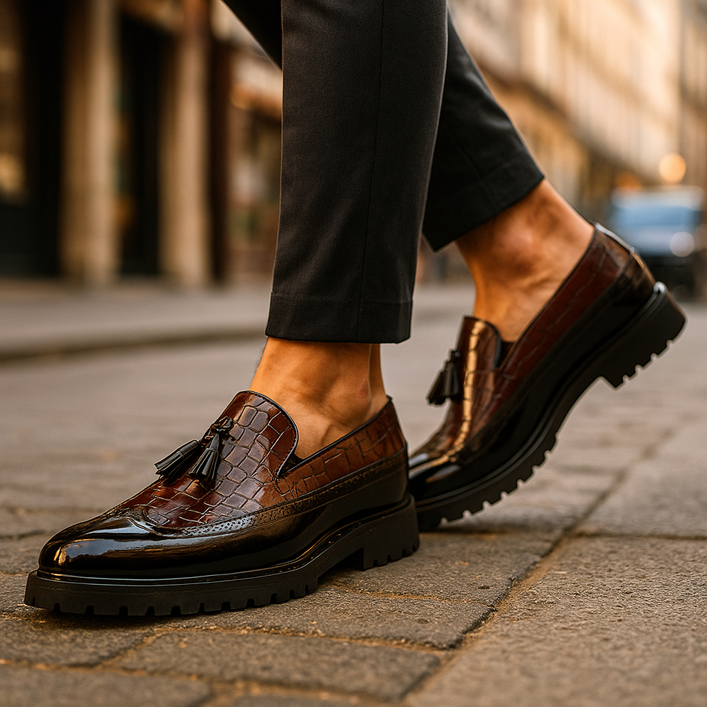 Rafael | Croc-Texture Tassel Loafers