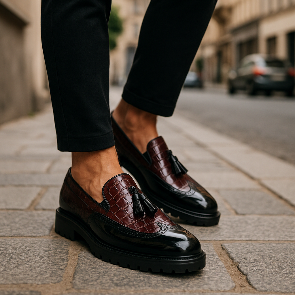 Rafael | Croc-Texture Tassel Loafers