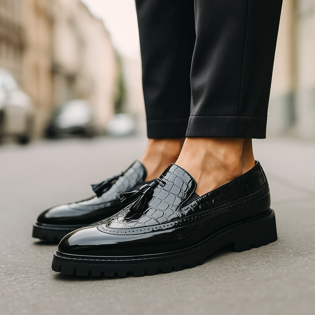 Rafael | Croc-Texture Tassel Loafers