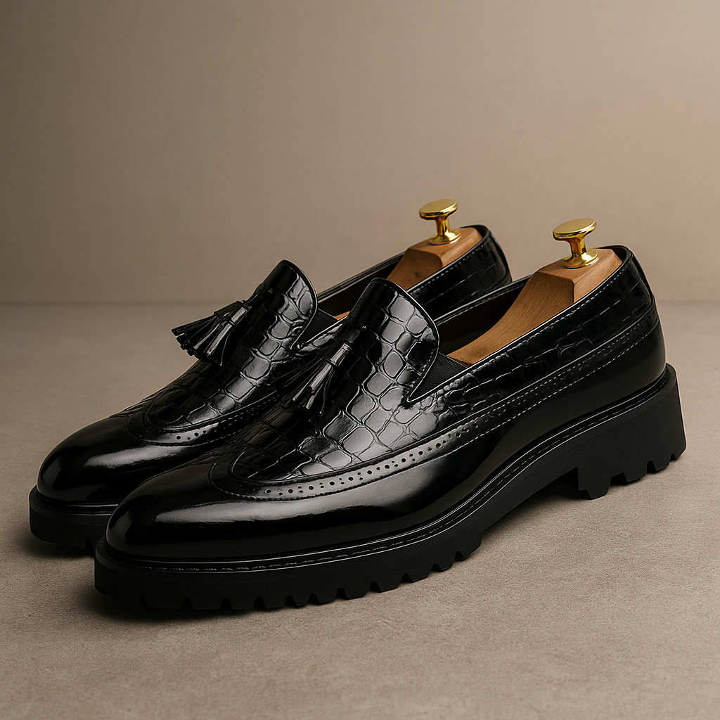 Rafael | Croc-Texture Tassel Loafers