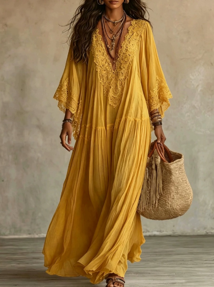 Valentina | Lace Trim Chiffon Maxi Dress