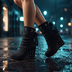Evelyne | Studded Wedge Ankle Boots