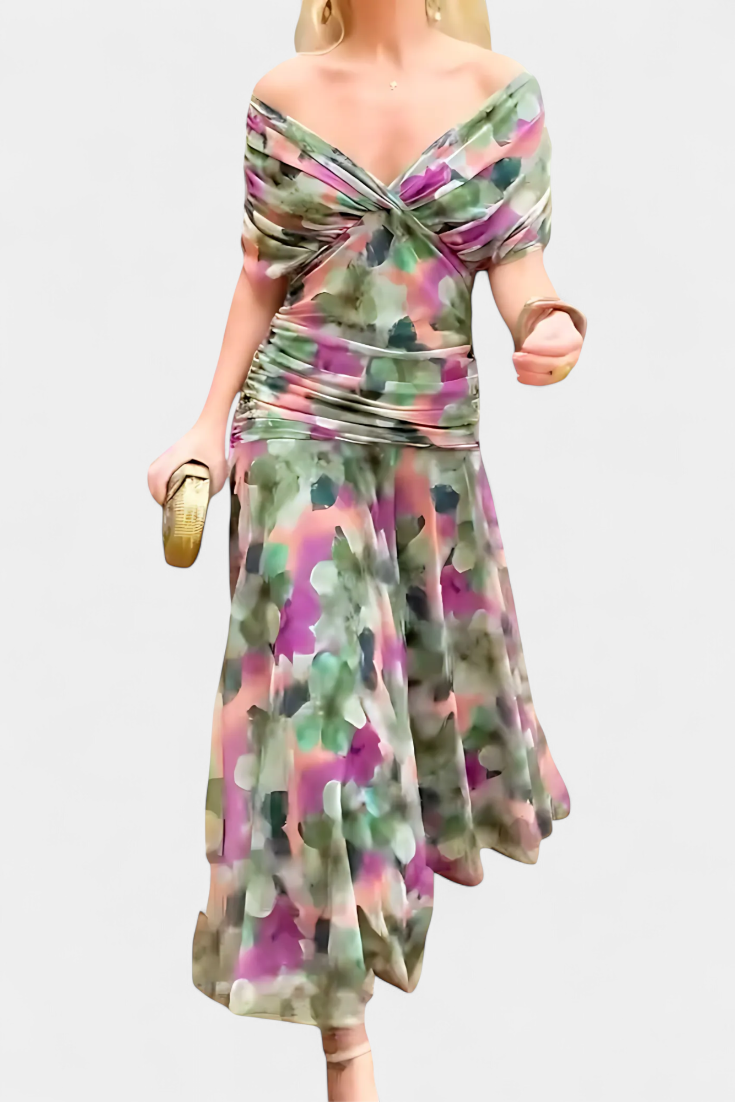 Nava | Long Floral Dress with V-Neck