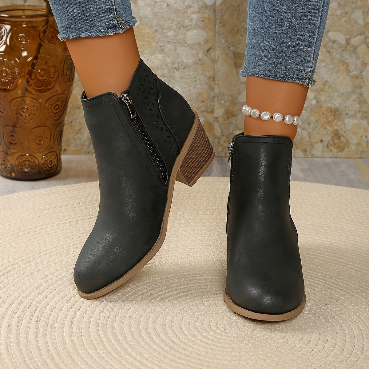 Elise | Perforated Side-Zip Ankle Boots