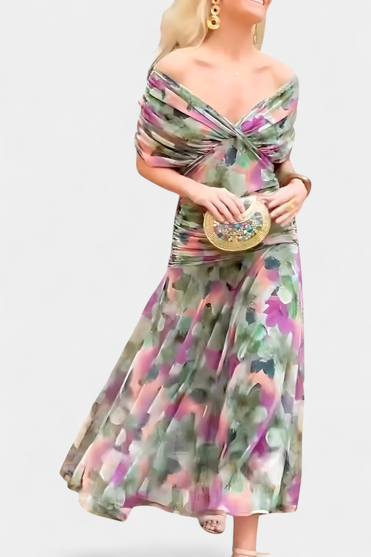 Nava | Long Floral Dress with V-Neck