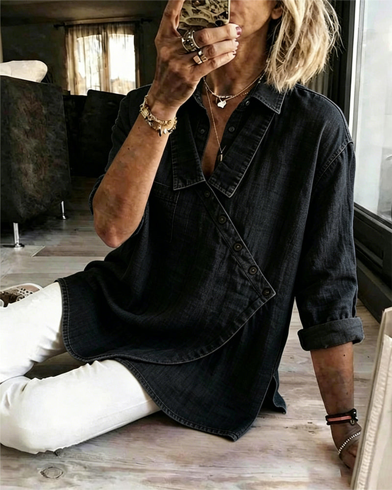 Clara | Diagonal Button Collar Blouse