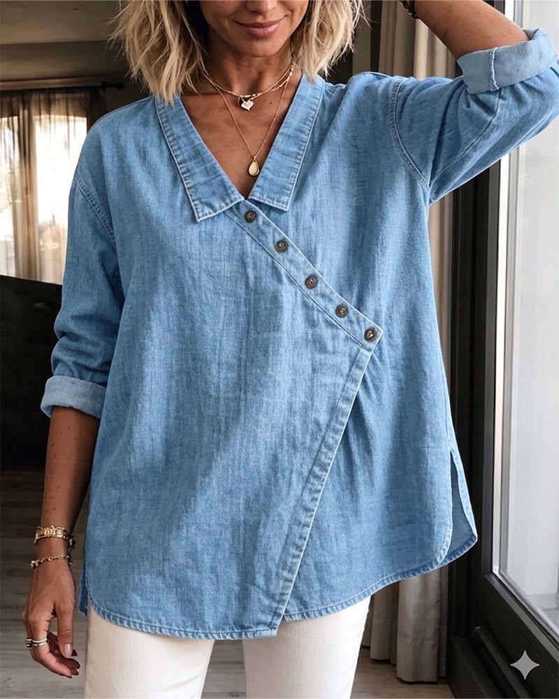 Clara | Diagonal Button Collar Blouse
