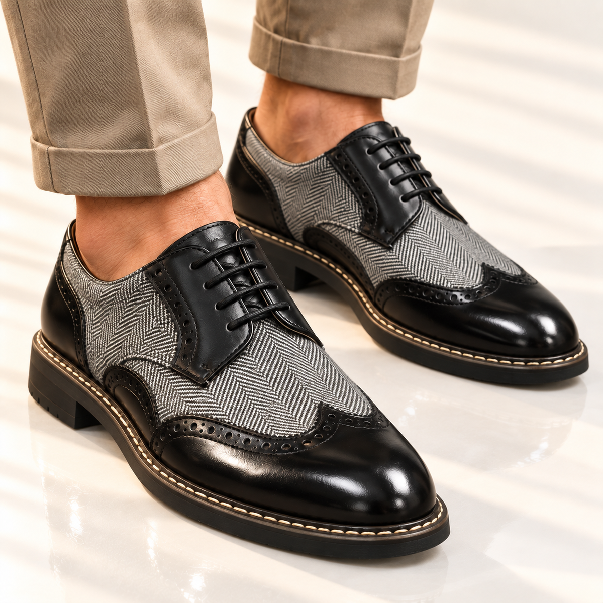 Cassian | Herringbone Lace-Up Oxford Shoes