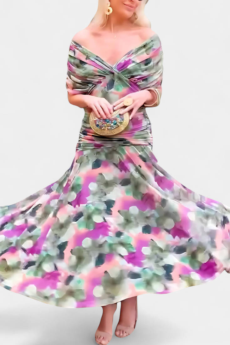 Nava | Long Floral Dress with V-Neck