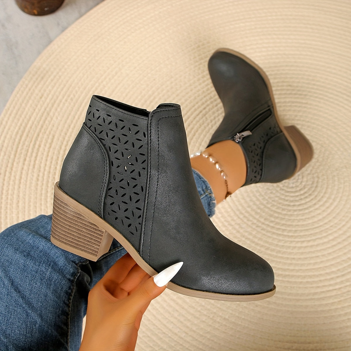 Elise | Perforated Side-Zip Ankle Boots
