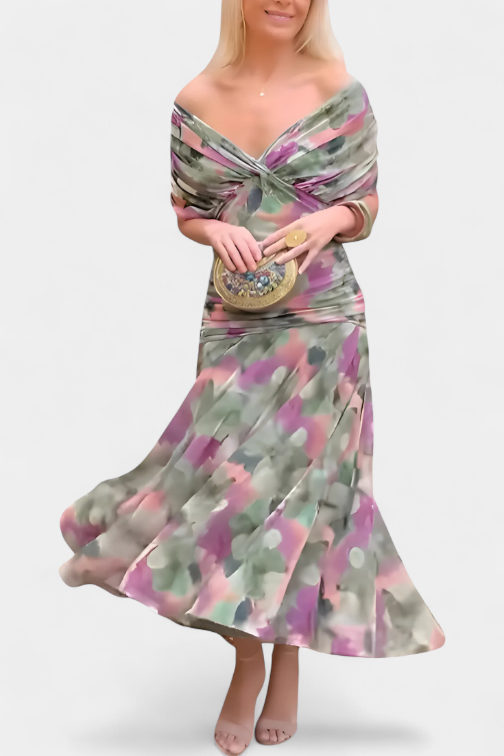 Nava | Long Floral Dress with V-Neck