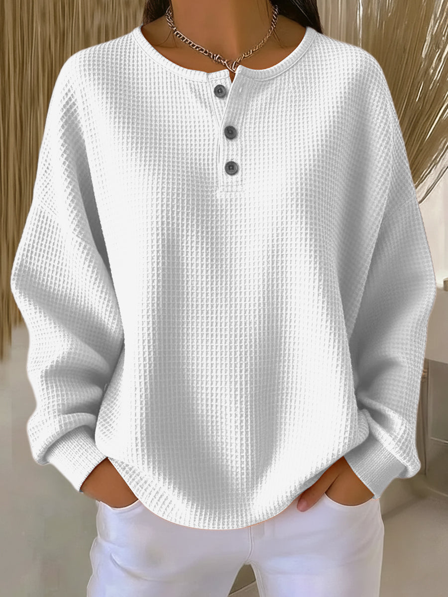 Nerissa | Henley Waffle Long-Sleeve Sweater