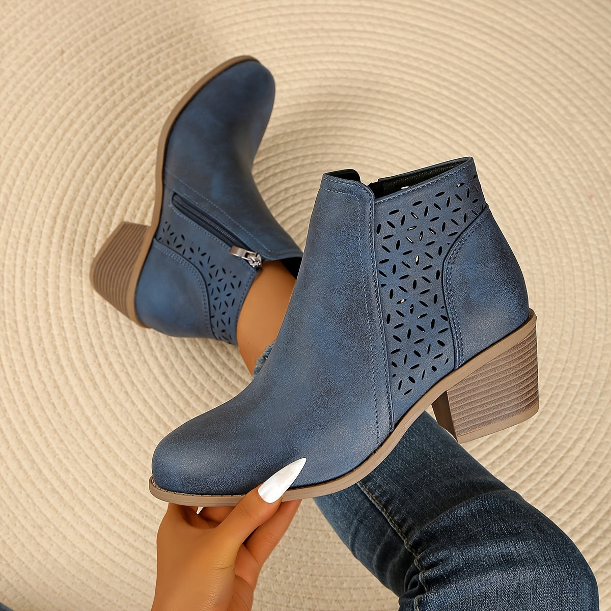 Elise | Perforated Side-Zip Ankle Boots