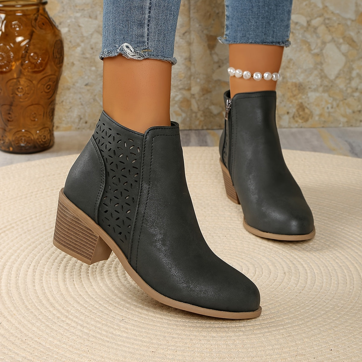 Elise | Perforated Side-Zip Ankle Boots
