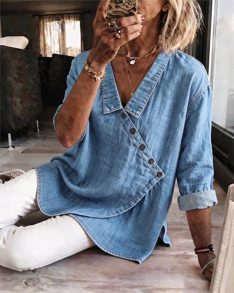 Clara | Diagonal Button Collar Blouse