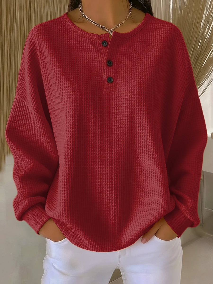 Nerissa | Henley Waffle Long-Sleeve Sweater