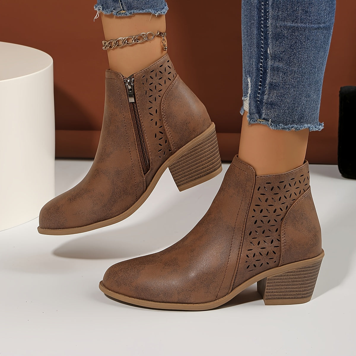 Elise | Perforated Side-Zip Ankle Boots