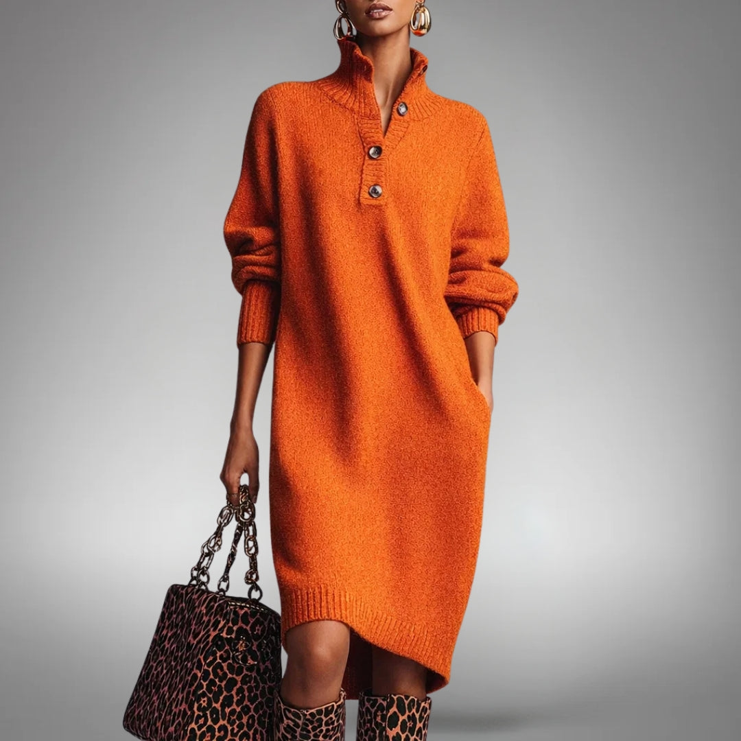 Odilia | Button-Collar Relaxed Midi Dress