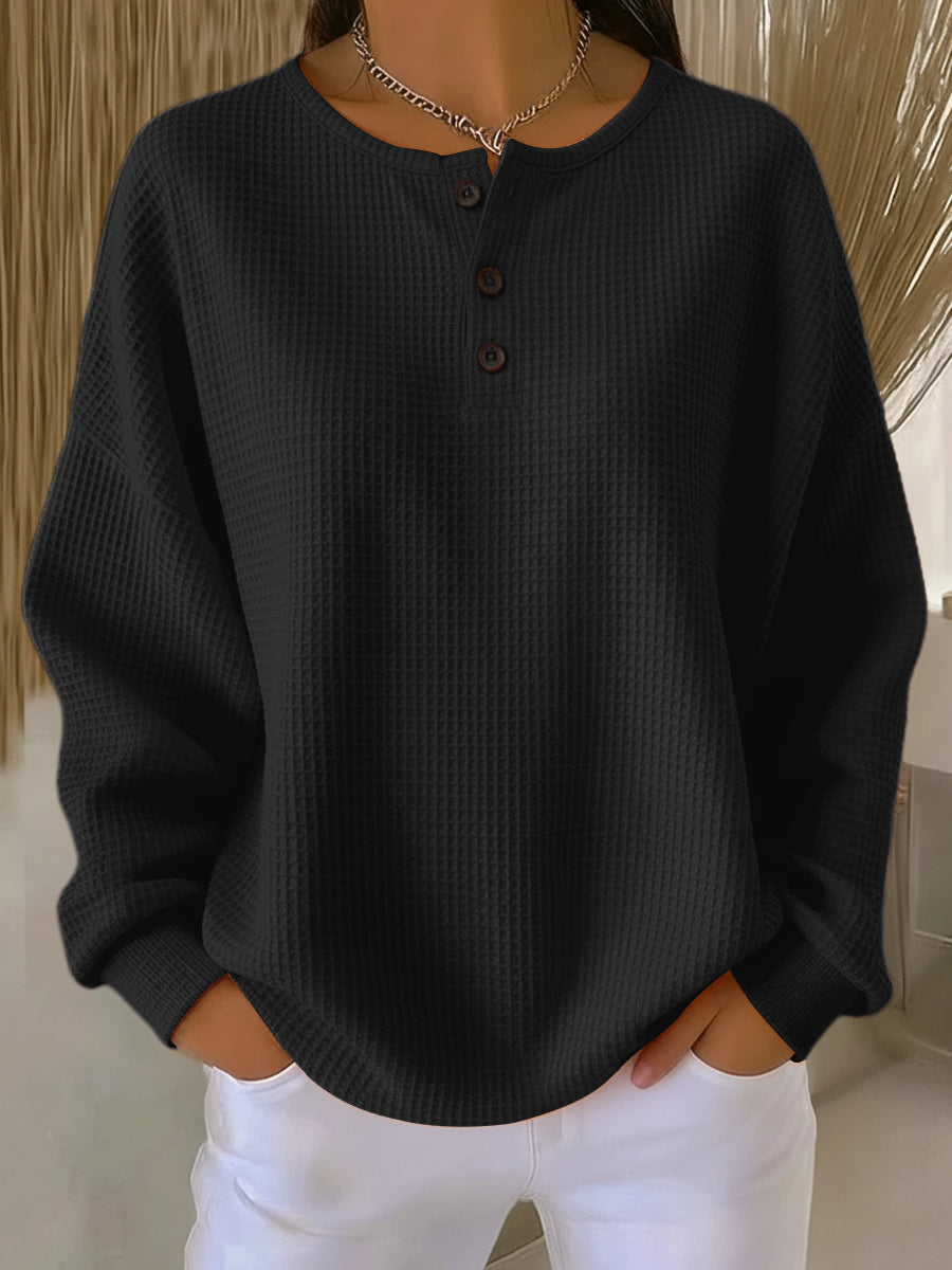 Nerissa | Henley Waffle Long-Sleeve Sweater