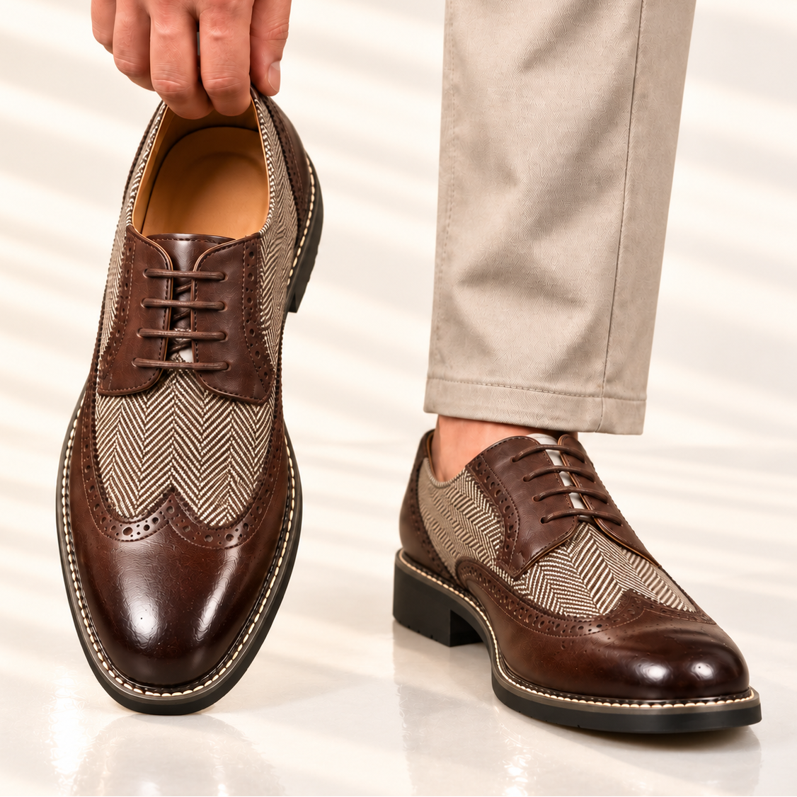 Cassian | Herringbone Lace-Up Oxford Shoes