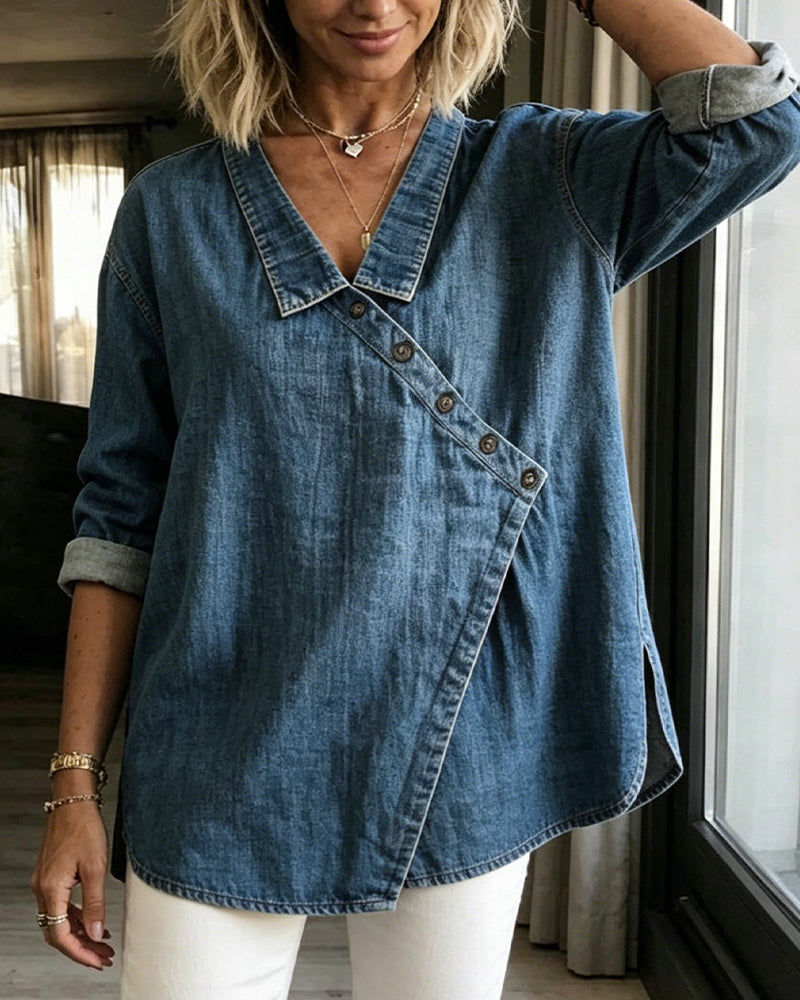 Clara | Diagonal Button Collar Blouse