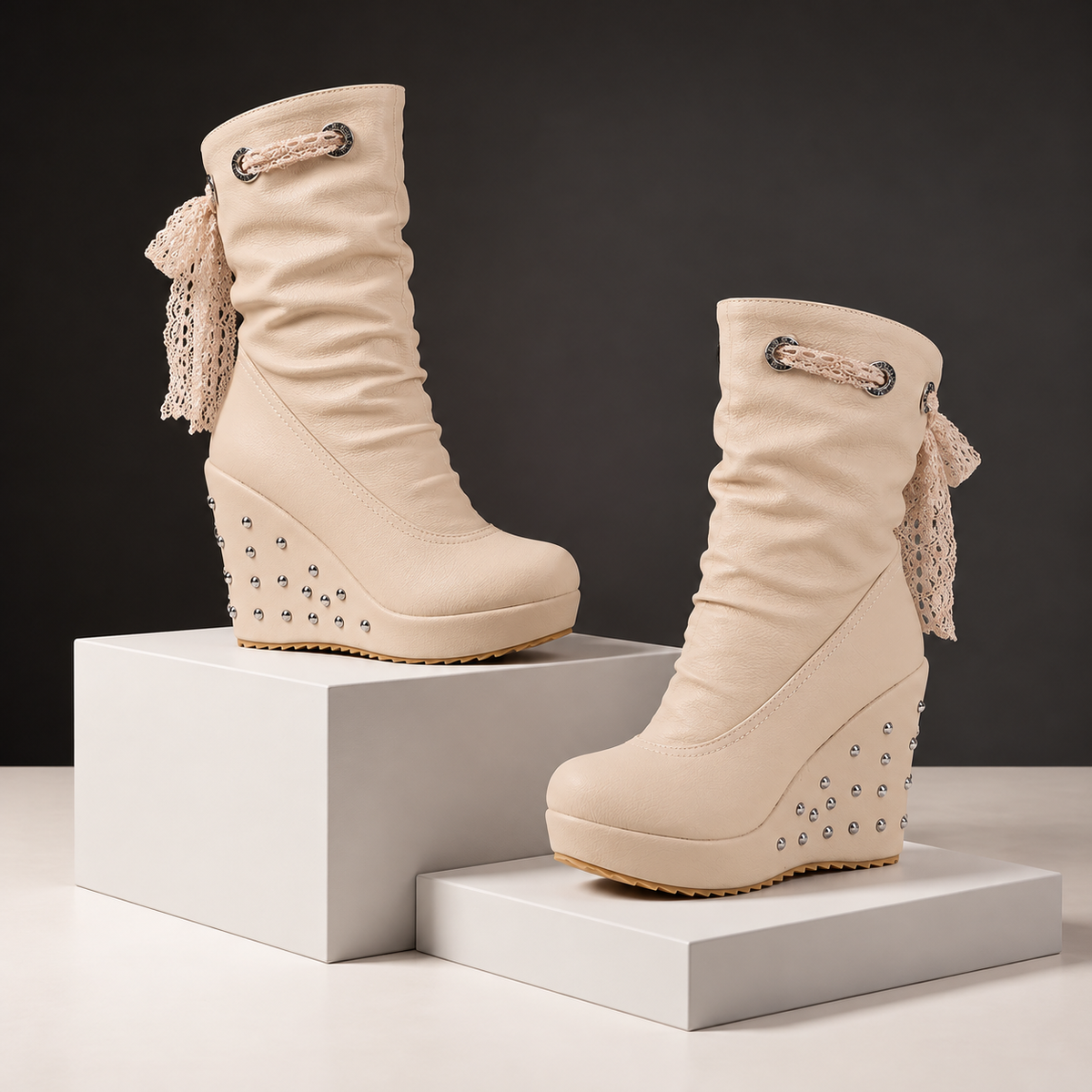 Evelyne | Studded Wedge Ankle Boots